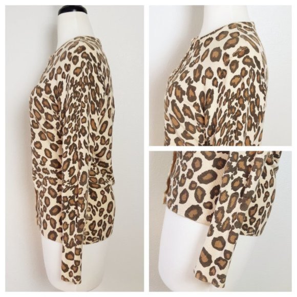 Merona Cardigan Sweater Leopard Print Tan Brown Long Sleeve Button Up Cardigan - Picture 4 of 8